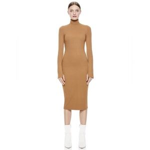 Alice and Olivia - DELORA TURTLENECK DRESS in camel size 0